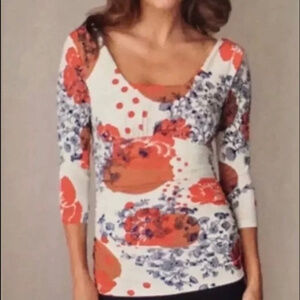 CAbi grecian dot floral knit top small